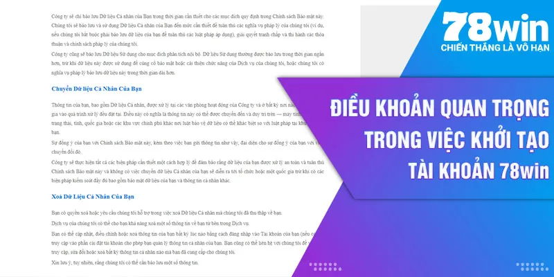 Điều khoản quan trọng trong việc khởi tạo tài khoản 78win